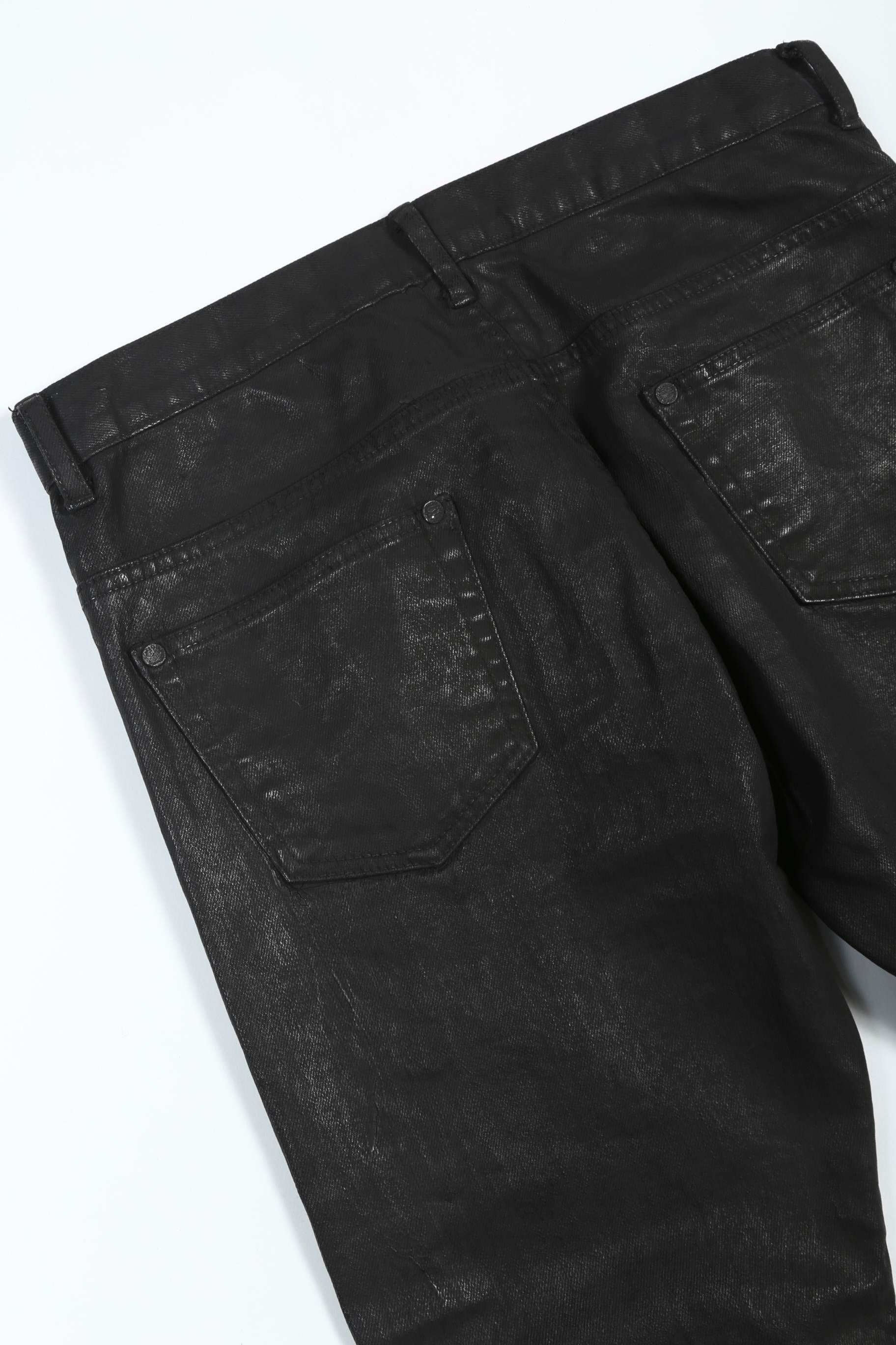 リアルブラックコーティング ストレッチ デニムパンツ BLACK