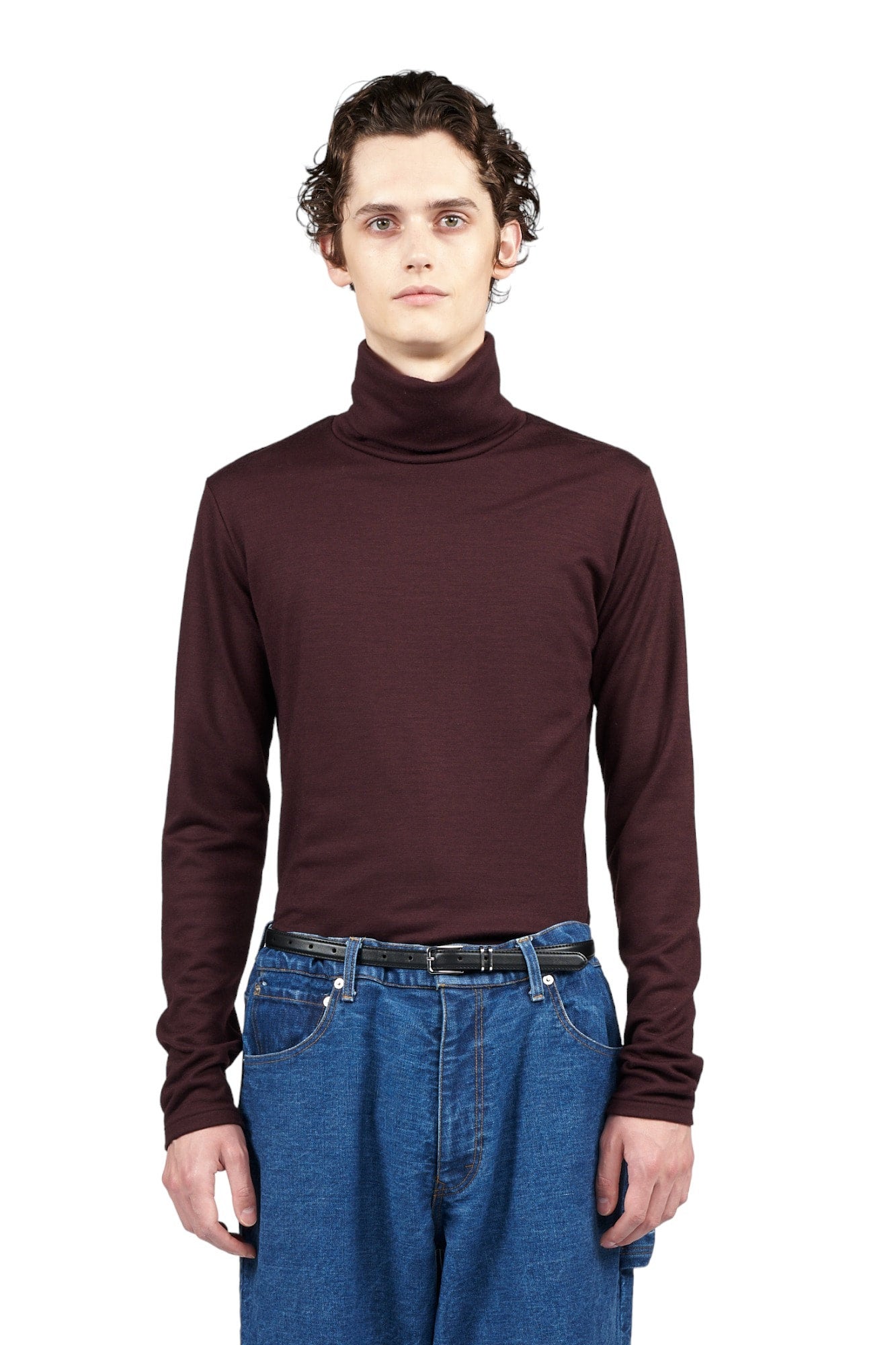 ウォッシャブルウール タートルネックプルオーバー BORDEAUX
