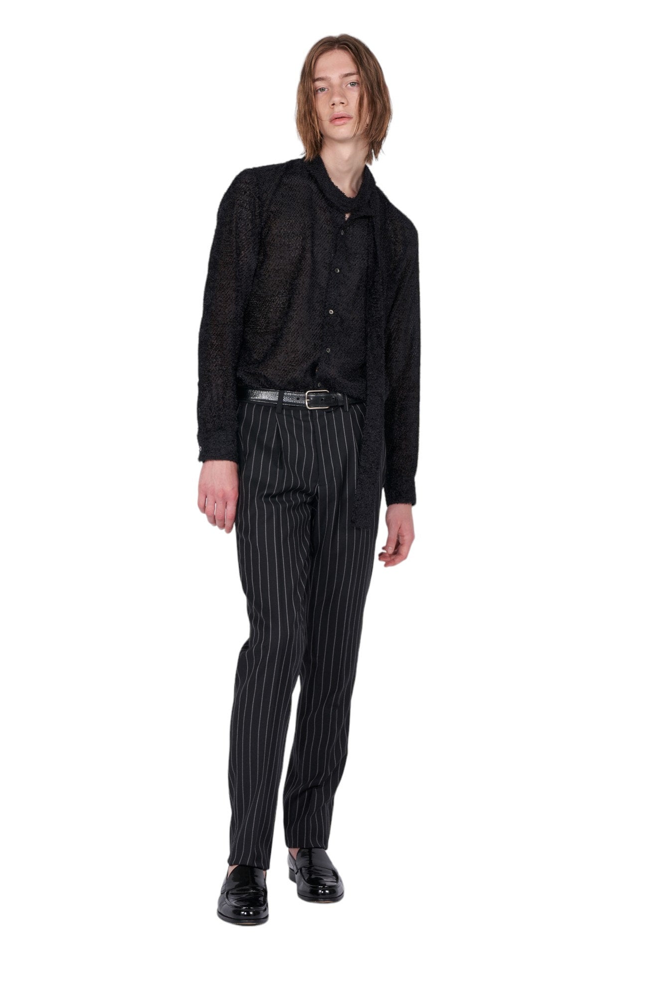 ネイティブカットジャガード リボンシャツ BLACK | GALAABEND