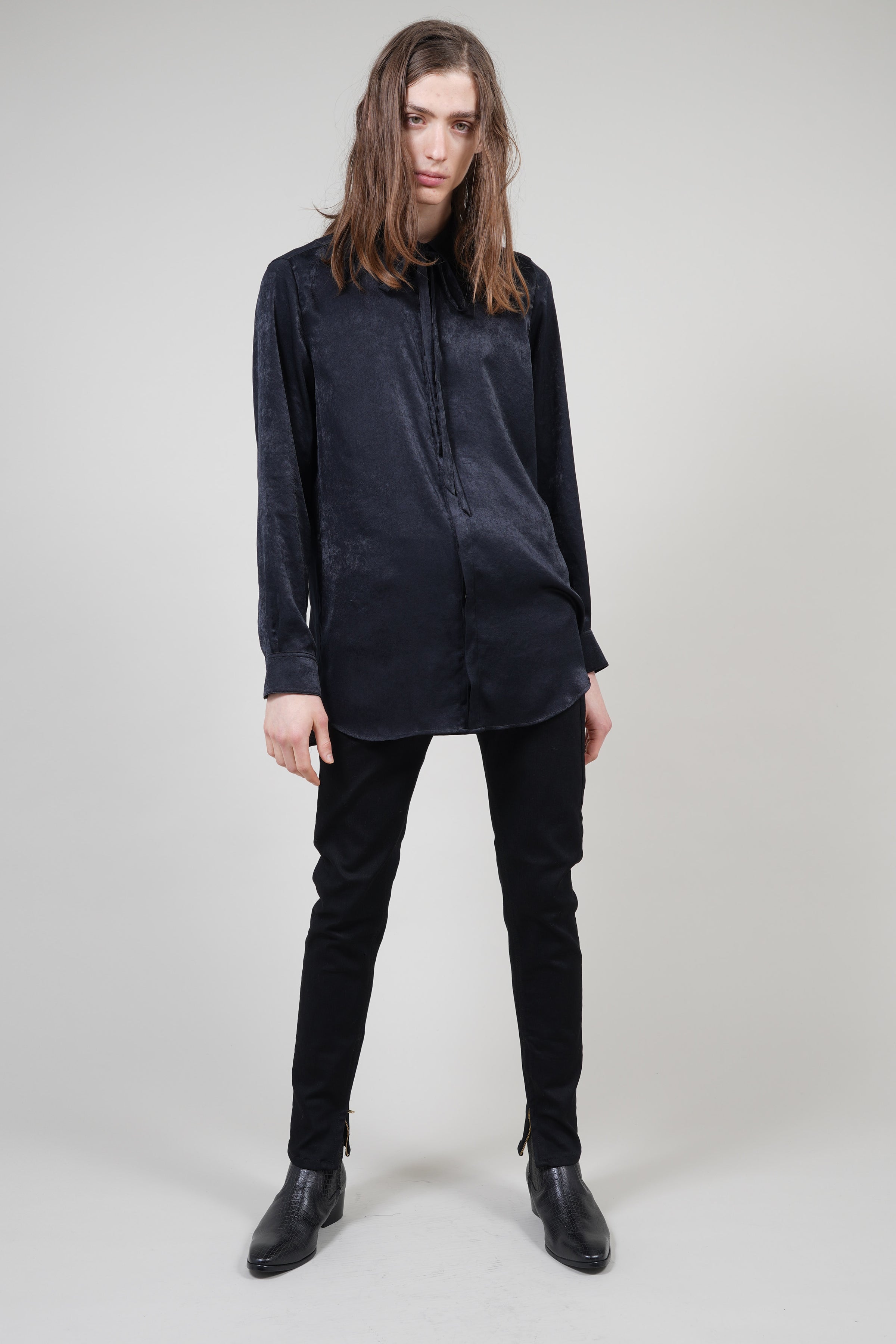 裾ジップ スリット ストレッチ デニムパンツ BLACK | GALAABEND 裾ジップ スリット ストレッチ デニムパンツ BLACK | GALAABEND