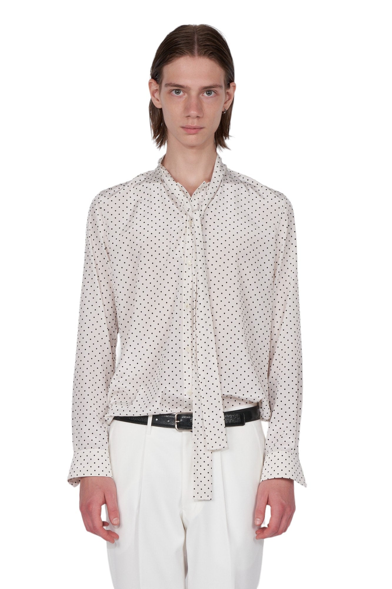 フロッキードットリボンシャツ WHITE | GALAABEND ONLINE STORE