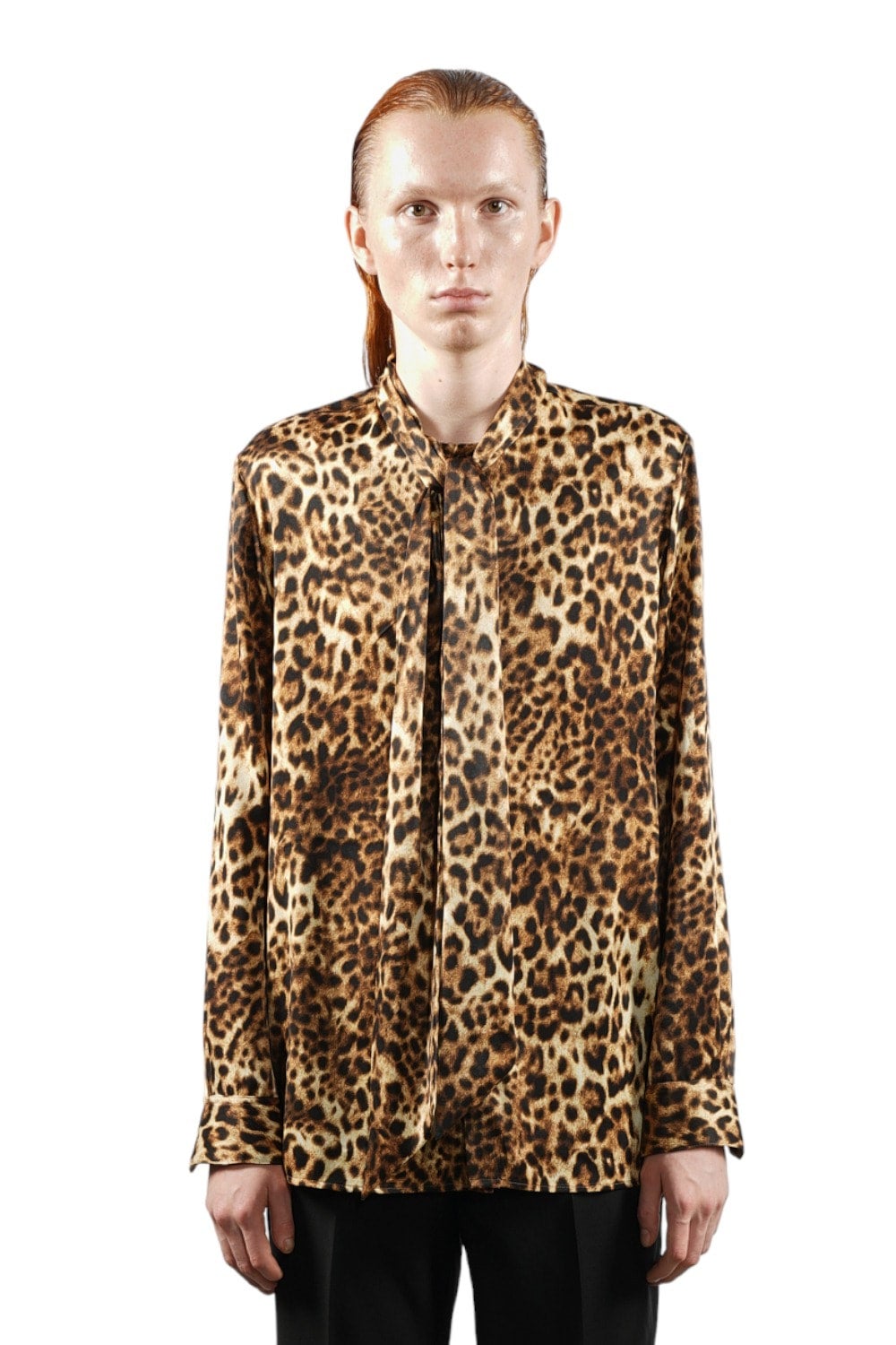 サテンレオパードリボンシャツ CAMEL | GALAABEND ONLINE STORE